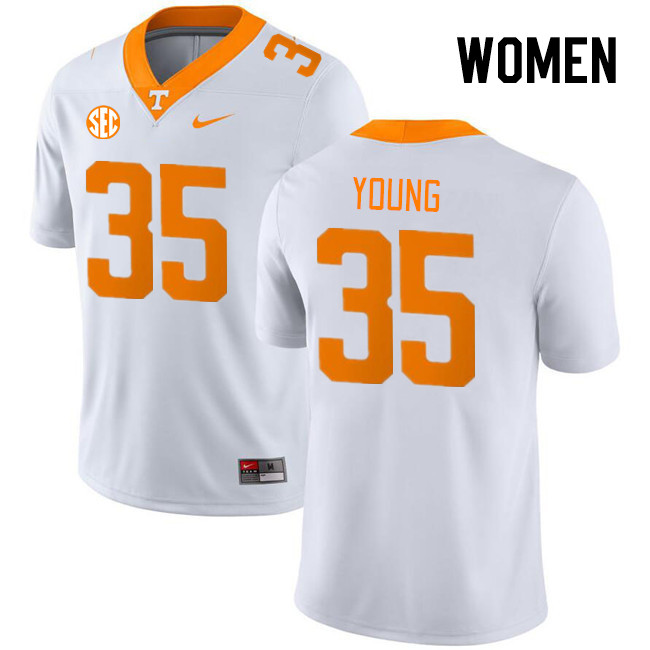 Women #35 Garrett Young Tennessee Volunteers College Football Jerseys Stitched Sale-White - Click Image to Close